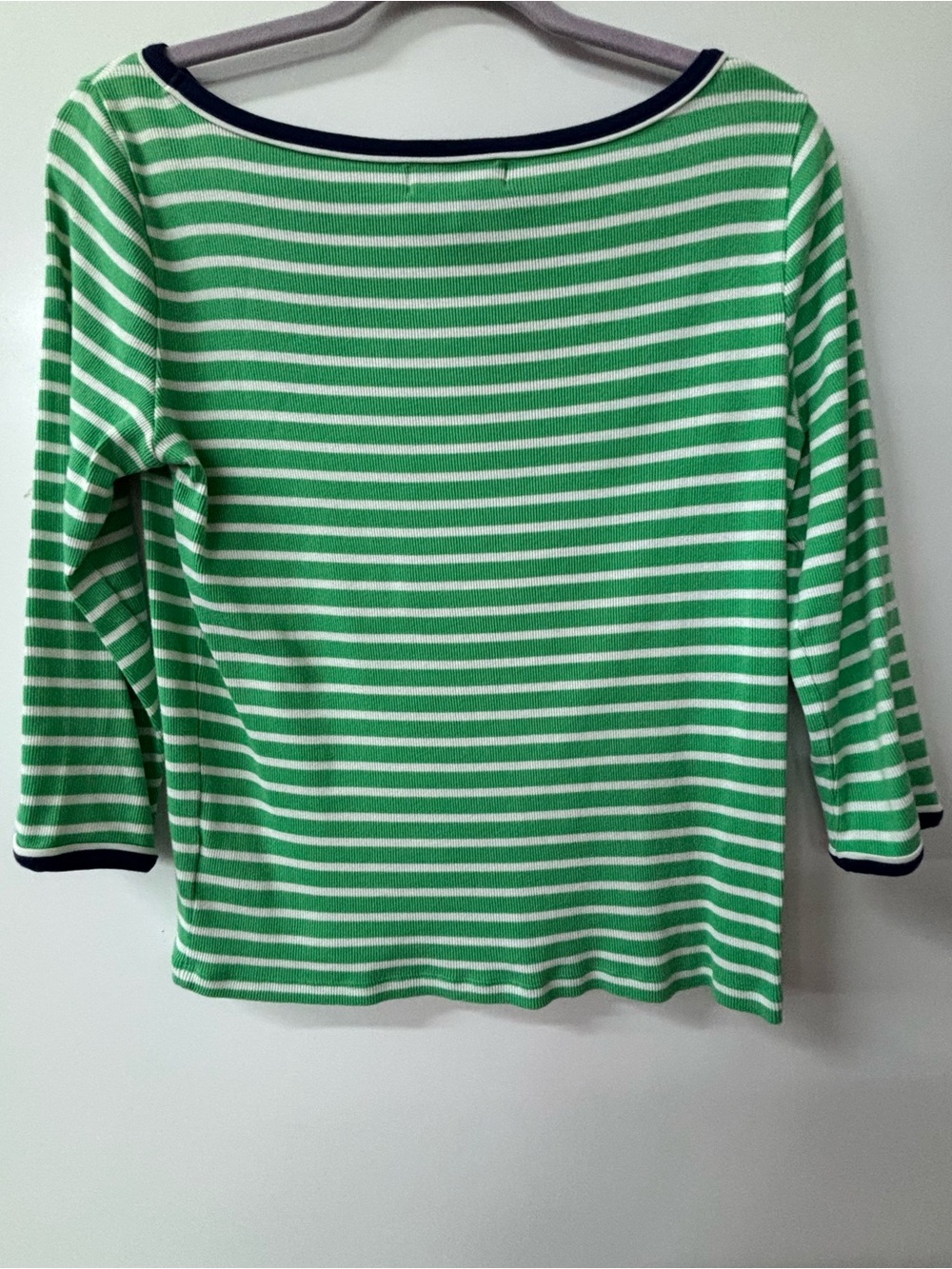 Ralph Lauren Green, White & Navy Striped Boatneck Top